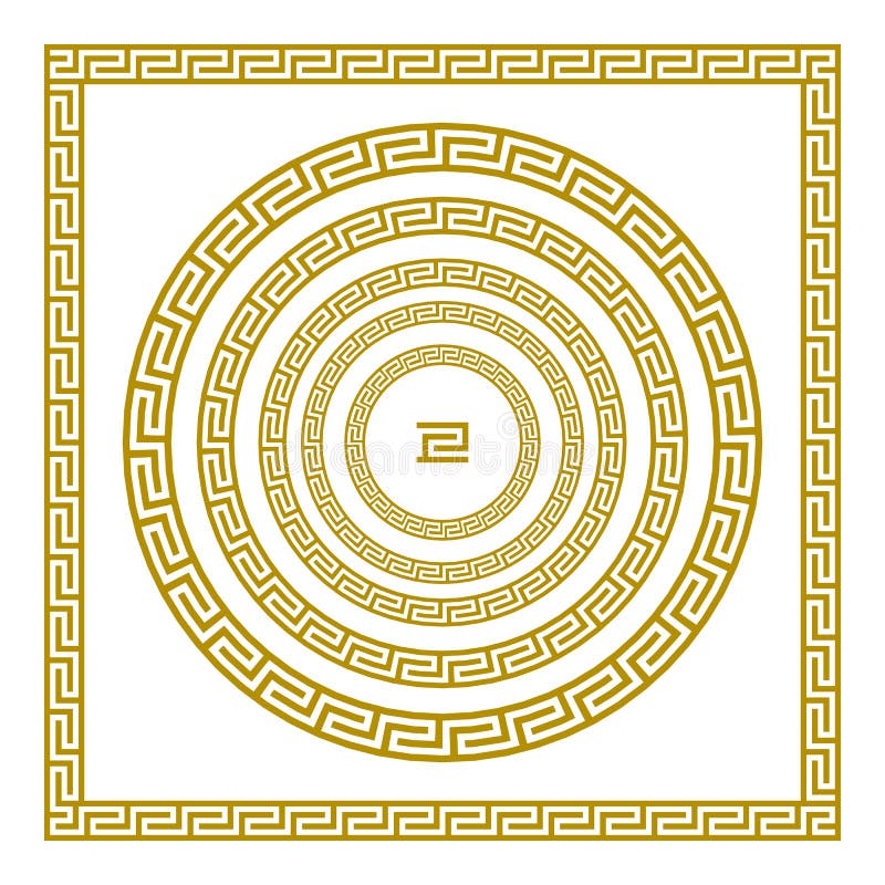 Vector Set Traditional Vintage Golden Square and Round Greek Ornament ...
