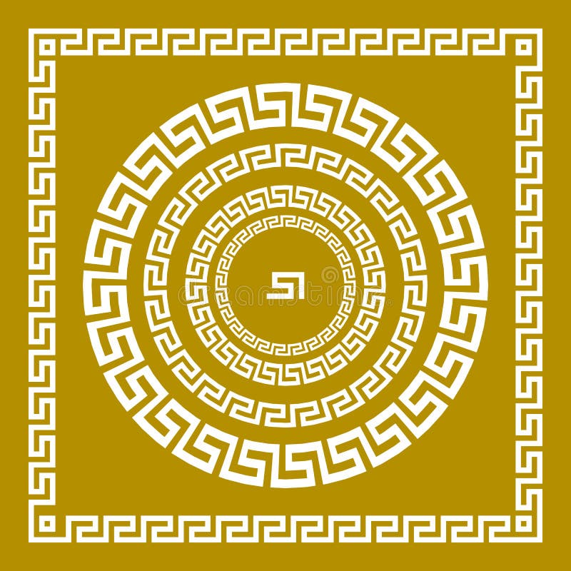Vector Set Traditional Vintage Golden Square and Round Greek Ornament ...