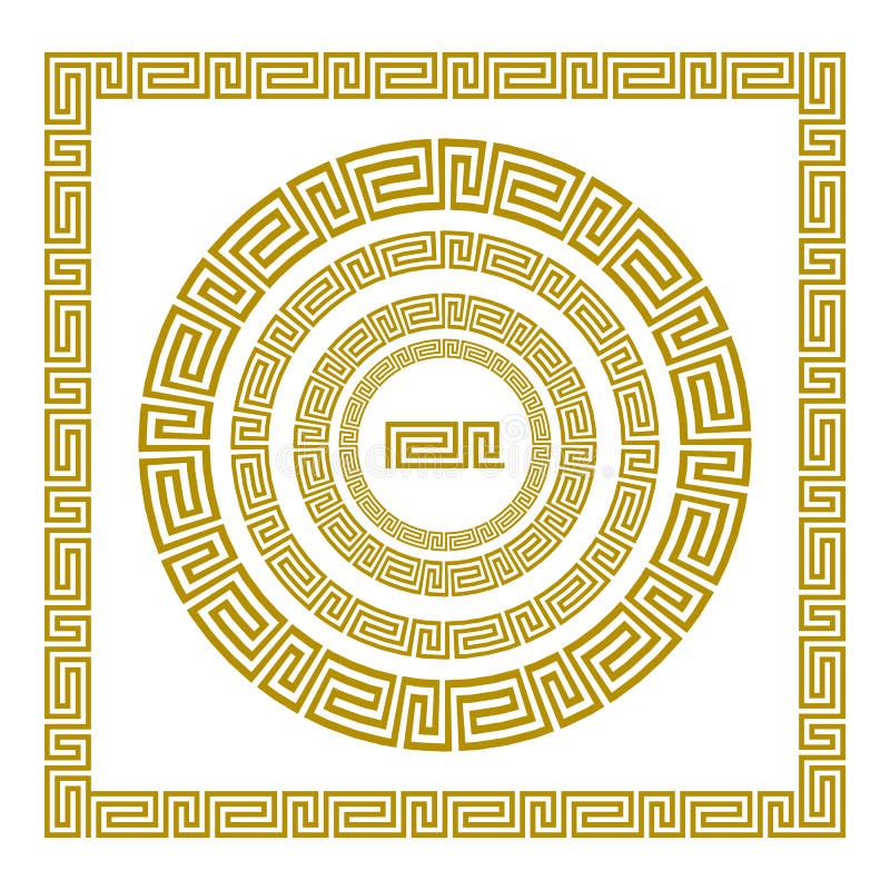 Vector Set Traditional Vintage Golden Square and Round Greek Ornament ...