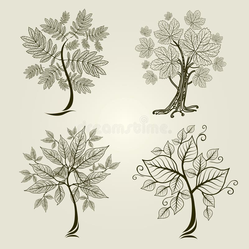 Vector set of trees stock illustration