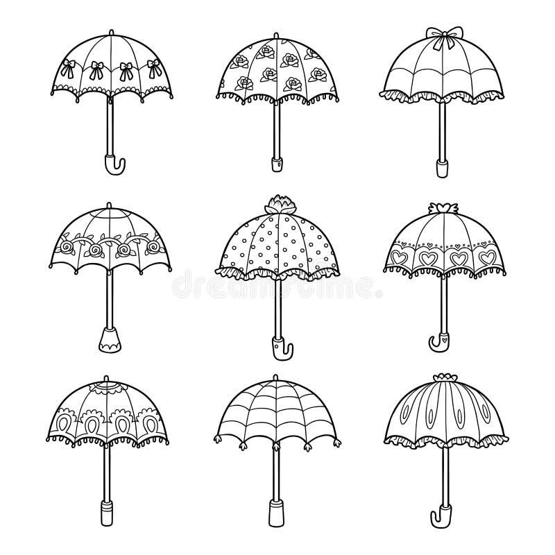 Vector set of umbrellas stock vector. Illustration of colorless 73796703