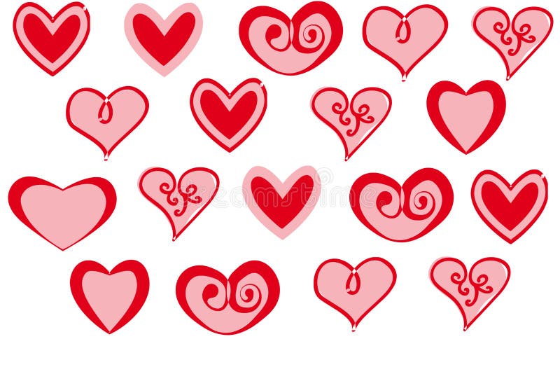 Vector set of Valentine`s Day red hearts on white background royalty free illustration Vector set of Valentine`s Day red hearts on white background royalty free illustration