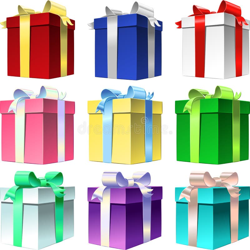 vector Set varicolored gift box with ribbon bow