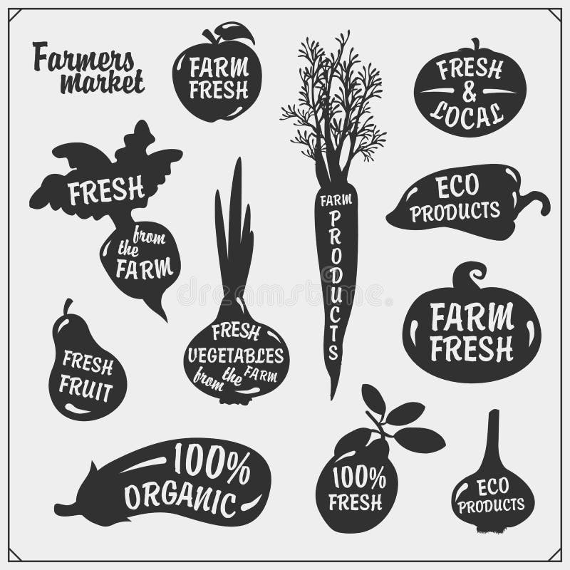 Vector set of vegetables silhouettes isolated on white background. Farmers market icons. royalty free illustration Vector set of vegetables silhouettes isolated on white background. Farmers market icons. royalty free illustration