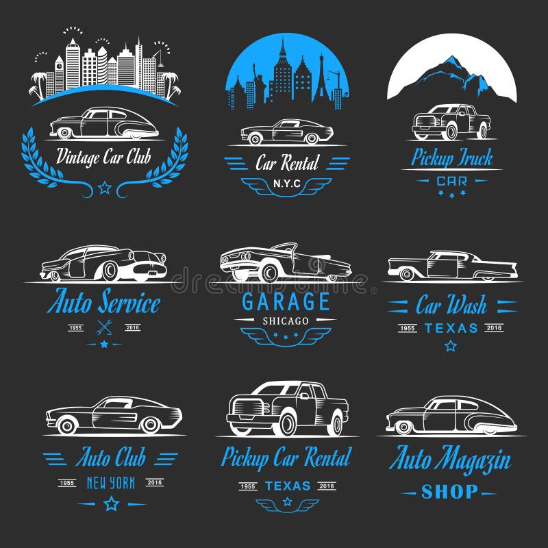 Vector Set of Vintage Car Badges and Sign Stock Illustration ...