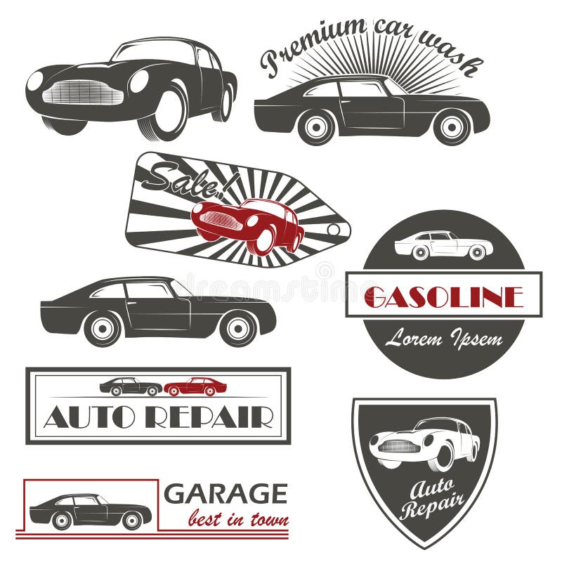 Vector Set of Vintage Car Symbols Car Service and Stock Vector ...