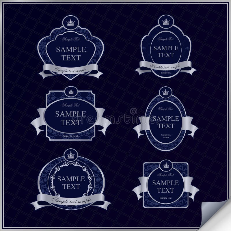 Vector set of vintage dark blue frame labels with