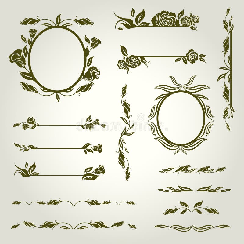 Vector set of vintage design elements with flowers