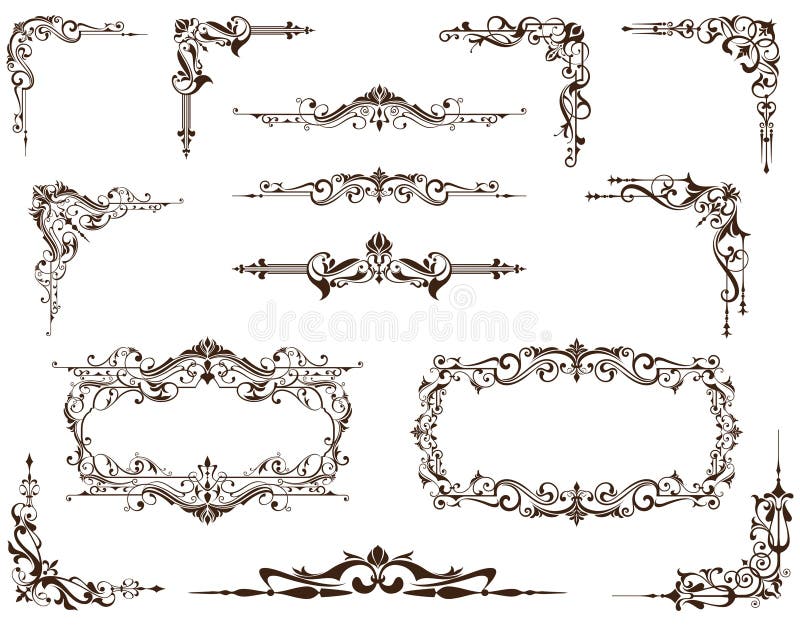 Vintage corners and lining Stylish vector set of corners for decoration. Design elements for decoration vintage stickers LEBL and curbs. Black decorative pattern on a white background. Vintage corners and lining Stylish vector set of corners for decoration. Design elements for decoration vintage stickers LEBL and curbs. Black decorative pattern on a white background.
