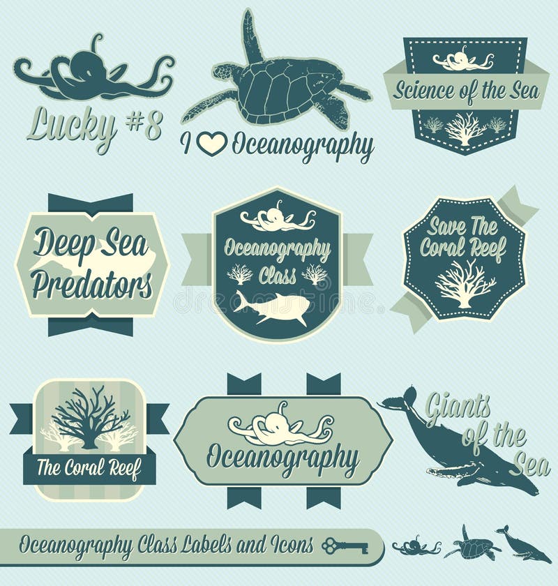 Vector Set: Vintage Oceanography Class Labels royalty free illustration