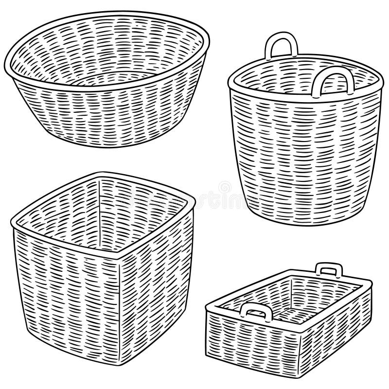 Vector Set Of Wicker Baskets Stock Vector Illustration of drawn
