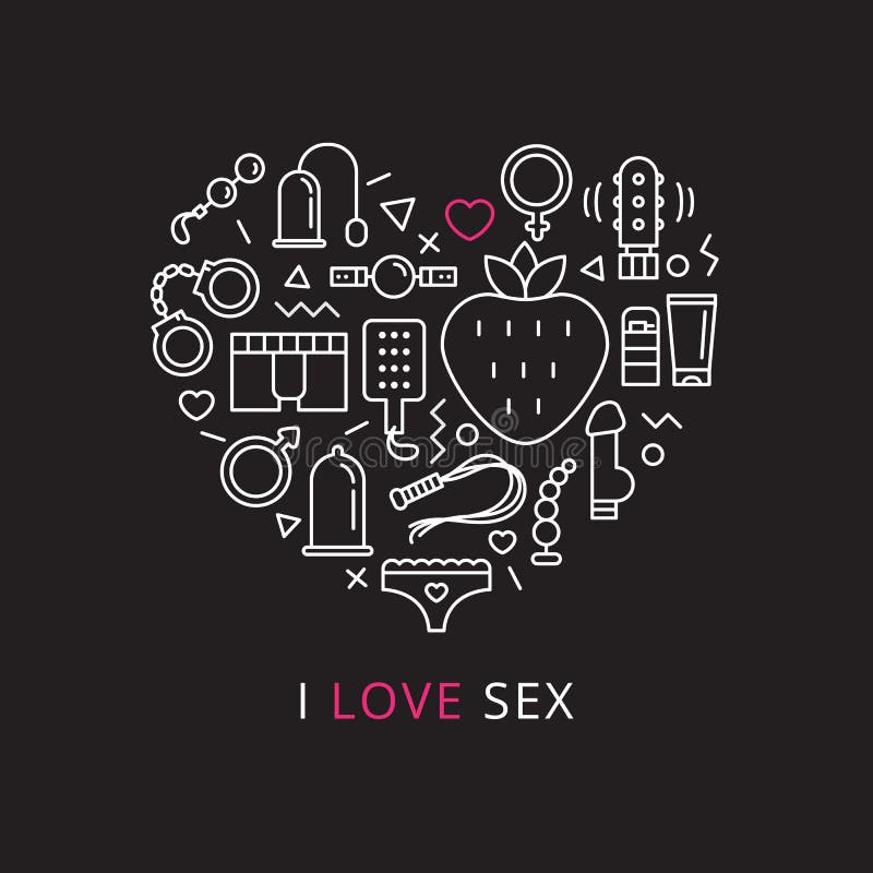 Vector Sex Shop Icons In Shape Of Heart Trendy Stock Vector