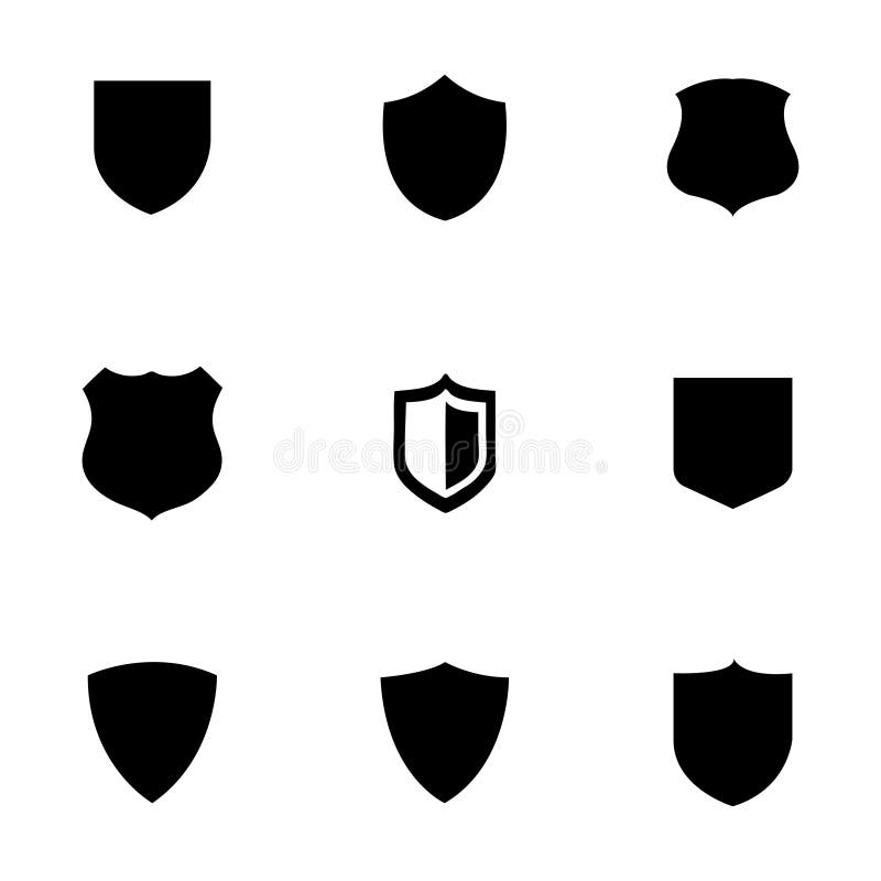 Vector shield icons set on white background. Minimal shield vectors