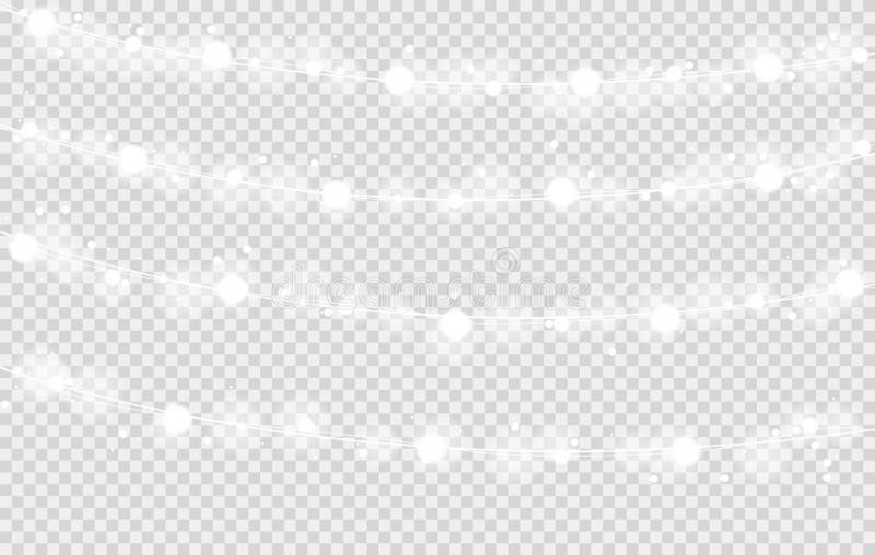 Vector Shining White Christmas Lights with Bokeh on Squared Background