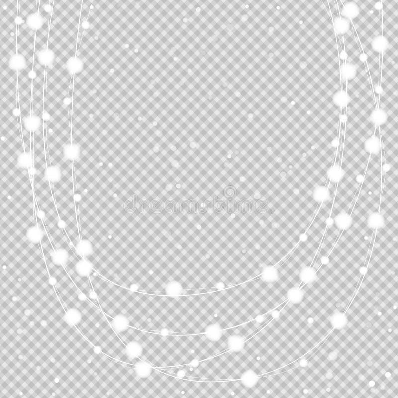 Vector Shining White Christmas Lights on Black Squared Background Stock