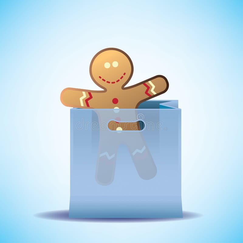 Vector Shopping Bag with Cookie Man Stock Vector Illustration of