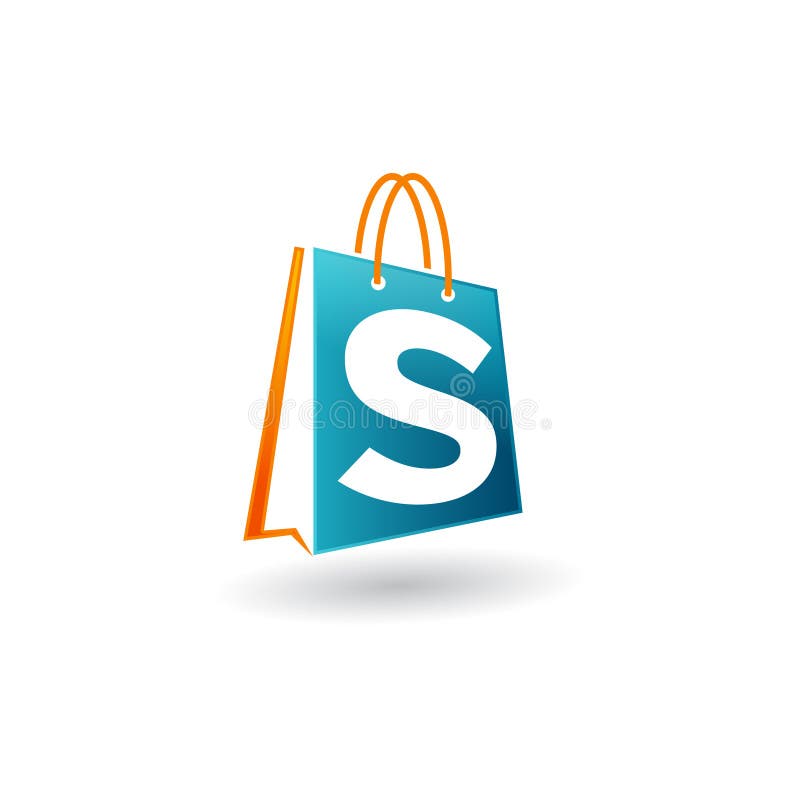 Vector Shopping Bag Logo Icon, Blue Bag with Letter S Stock Vector ...