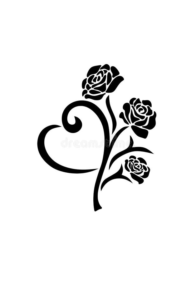 Vector Silhouette of a Black Roses Flower in Tattoo Style with Heart-shaped  Leaf Isolated on White Background. Stock Photo - Illustration of brand,  bloom: 144175136