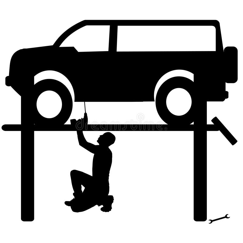 Vector Silhouette Car Repairs. Stock Vector Illustration of technical