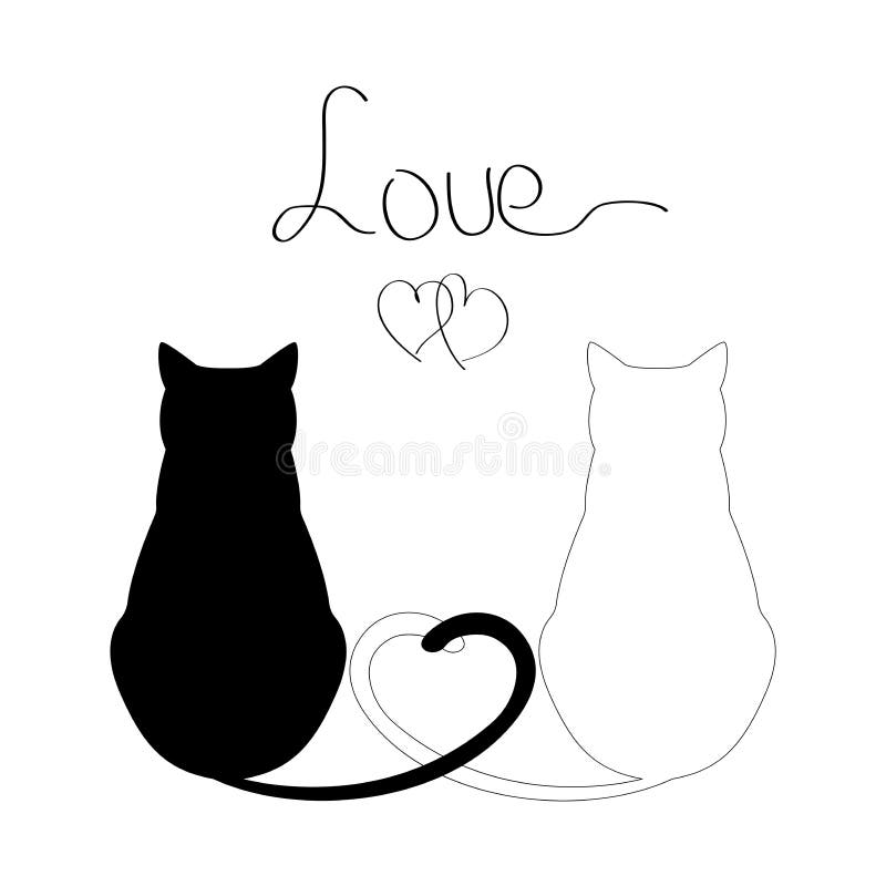 Greeting card of two cats with heart shaped tails ~ Clip Art #103033879