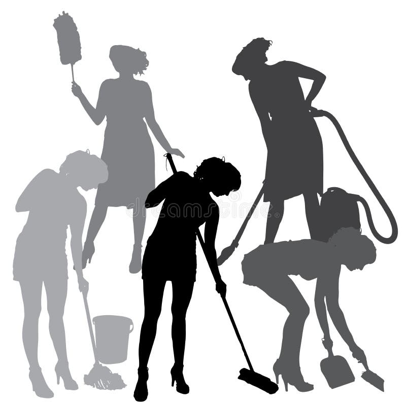 Vector silhouette of a cleaning lady. 