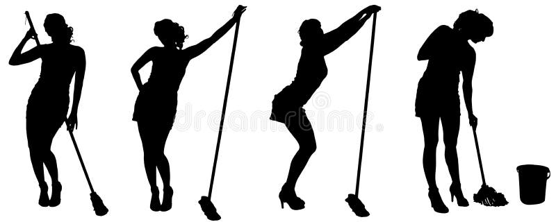 Vector silhouette of a cleaning lady. stock illustration.