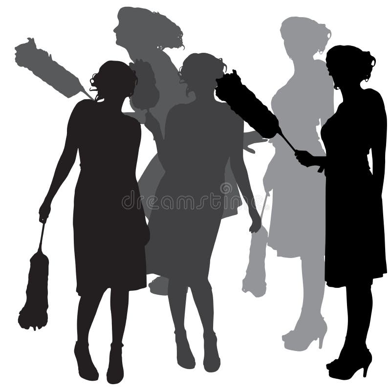 Vector Silhouette of a Cleaning Lady. Stock Vector Illustration of