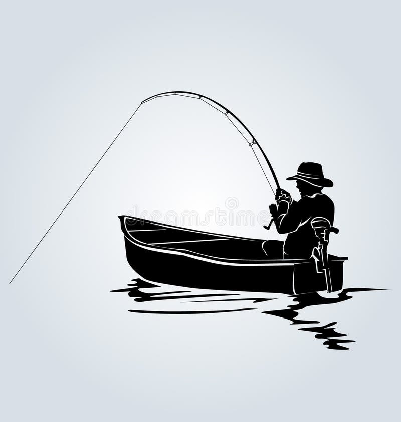 Vector silhouette of a fisherman in a boat