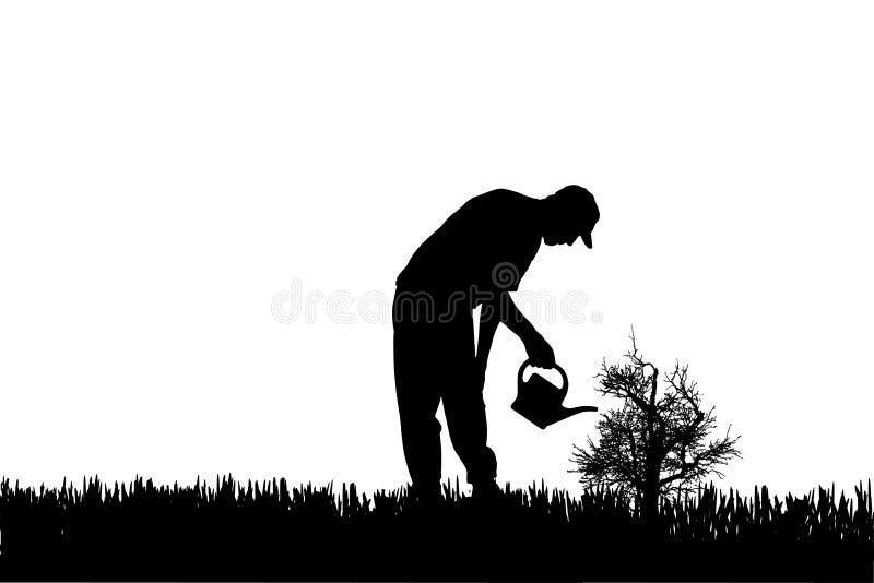 Vector Silhouette of a Gardener. Stock Vector Illustration of