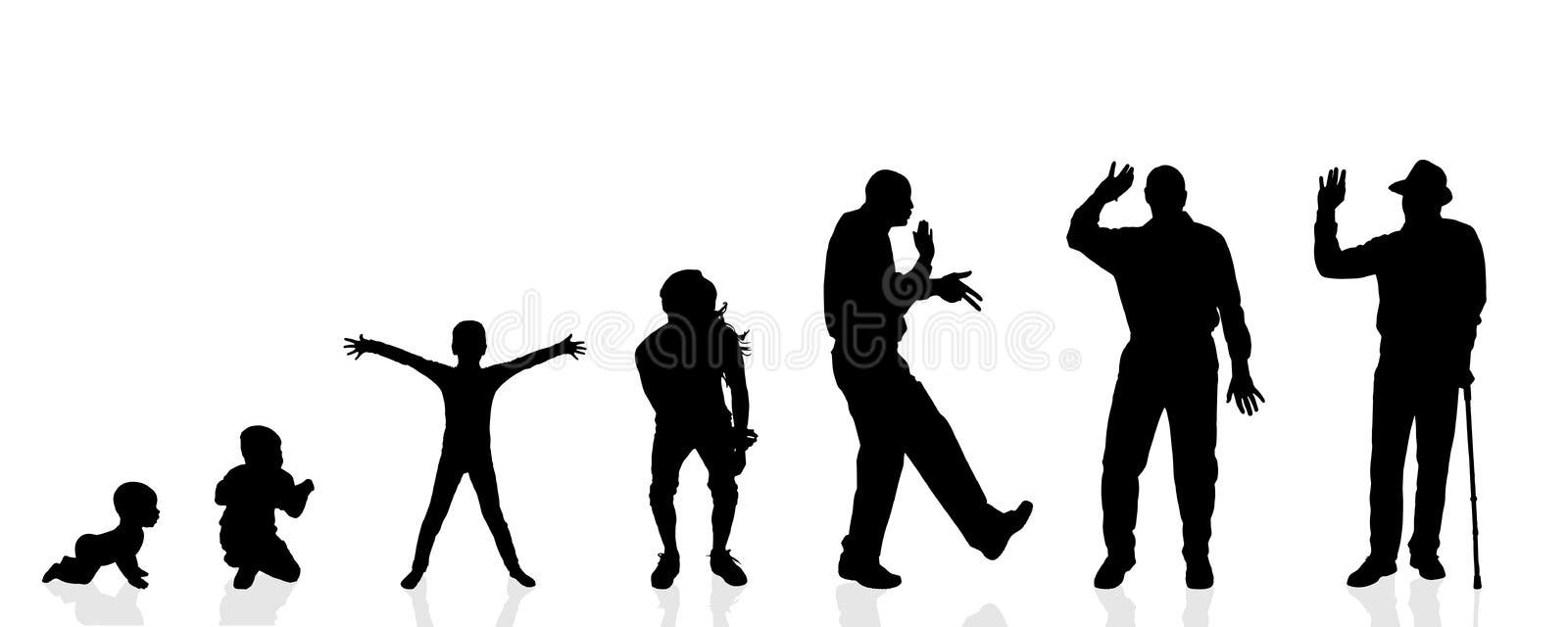 Boy growing up to Man silhouettes Stock Illustration