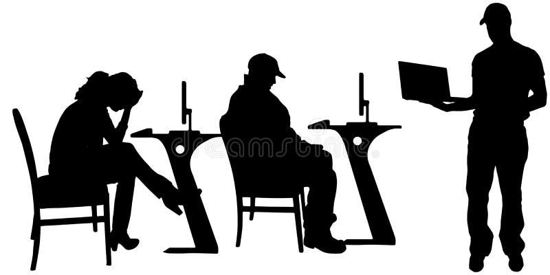 Vector silhouette of a people with a computer. royalty free illustration