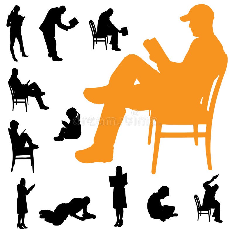 Vector silhouette of a people who are reading on white background. Man reading magazine vectors