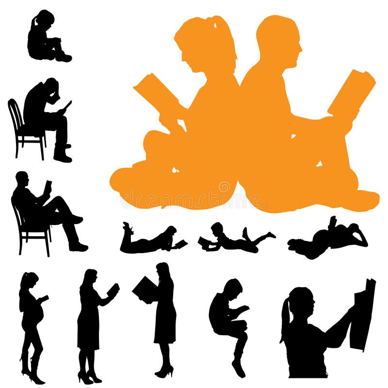 Vector silhouette of a people who are reading on white background. Man reading magazine vectors