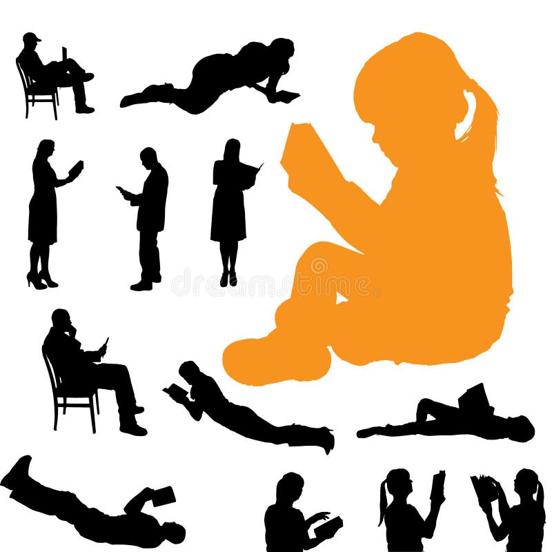 Vector silhouette of a people who are reading on white background. Man reading magazine vectors