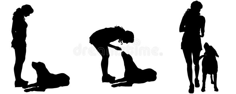 Vector Silhouette Of A Woman With A Dog. Stock Vector Illustration of