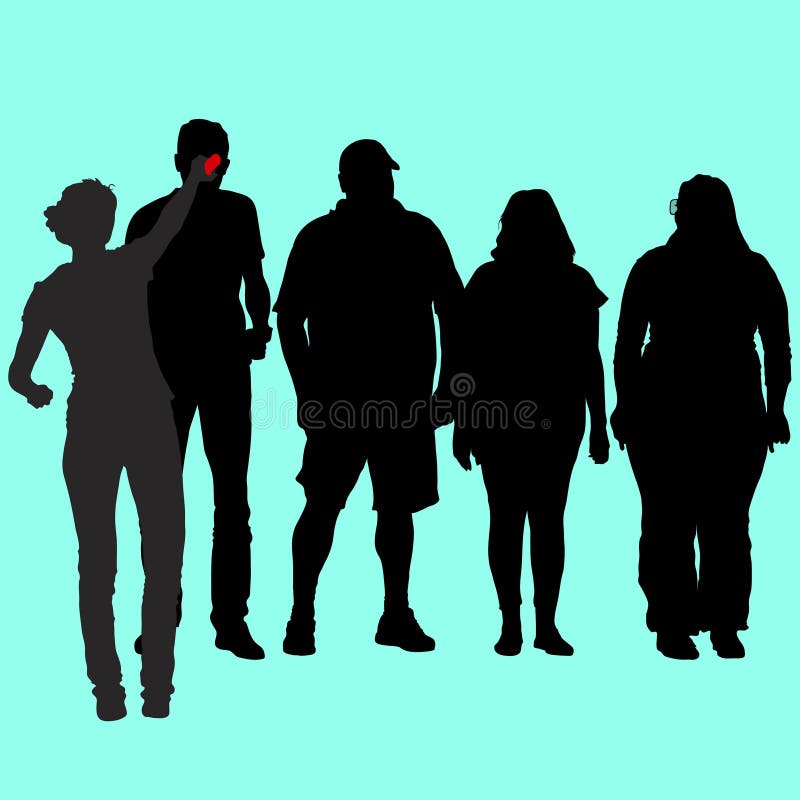 Vector Silhouettes Of A Group Of People Of Different Proportions Thin