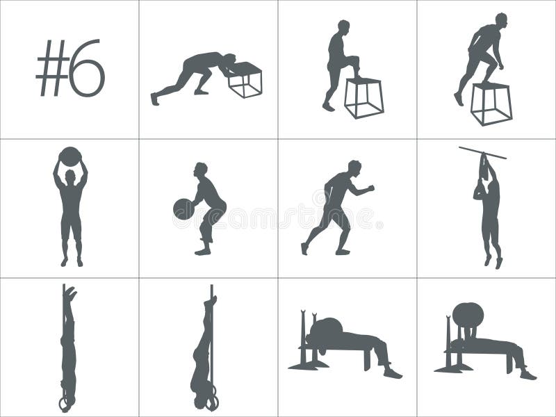 Vector silhouettes of people doing fitness and crossfit workouts vector illustration Vector silhouettes of people doing fitness and crossfit workouts vector illustration