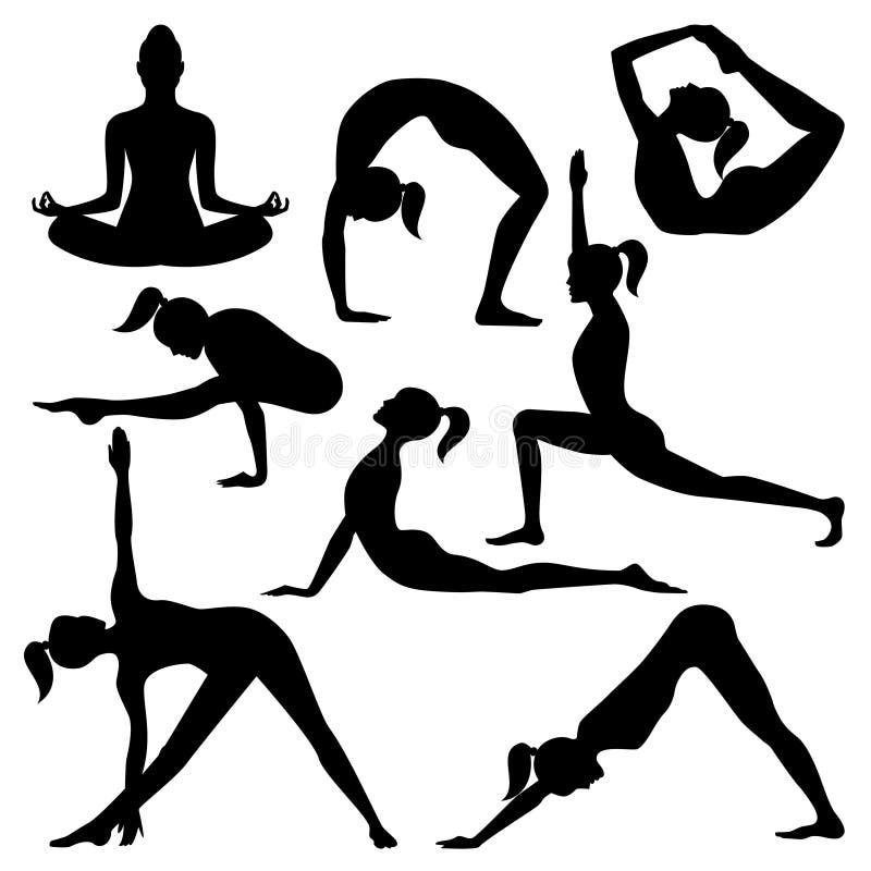 Vector silhouettes of yoga positions royalty free illustration