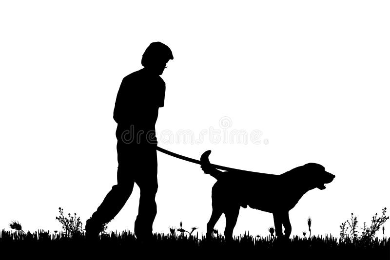 Silhueta vetorial de um homem com um cão ilustração do vetor