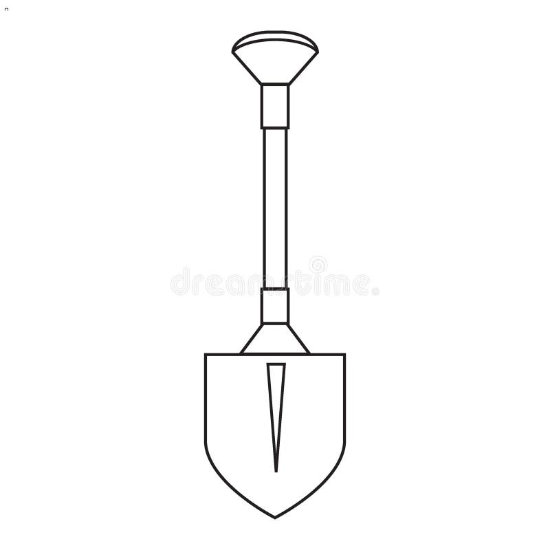 Simple Drawing Thin Line Icon Shovel Isolated Black on White Background