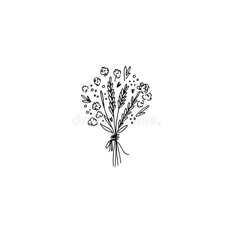 Vector Simple Illustration with Florals. Hand Drawn Wildflowers Bouquet ...