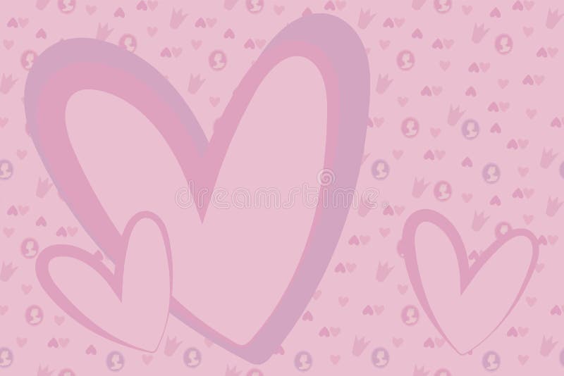 Vector simple pink tender girlish frame with small hearts, cameos and crowns