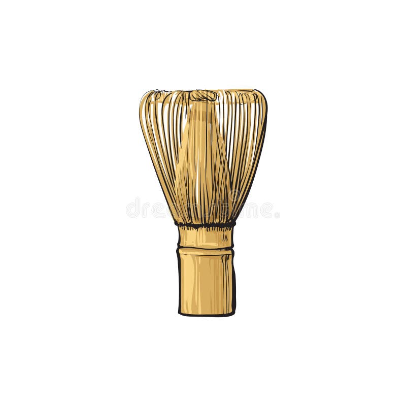 Vector sketch cartoon wooden whisk for matcha