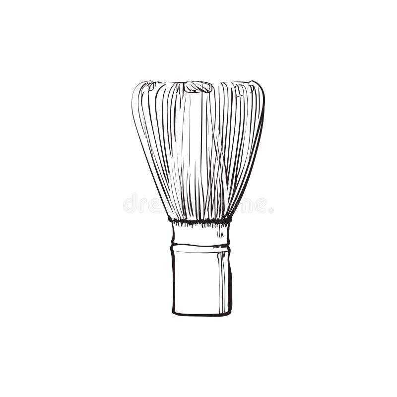 Vector sketch cartoon wooden whisk for matcha