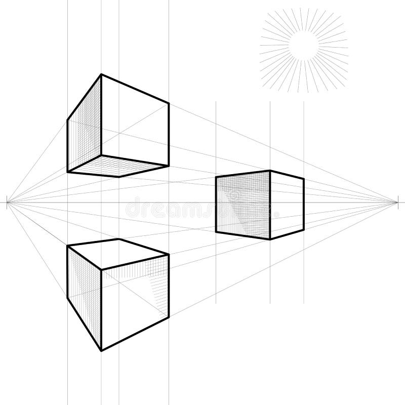 vector Sketch of a cube in perspective