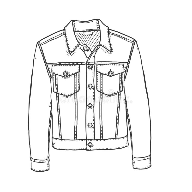 Vector Sketch Denim Jacket stock vector. Illustration of cotton - 172264222