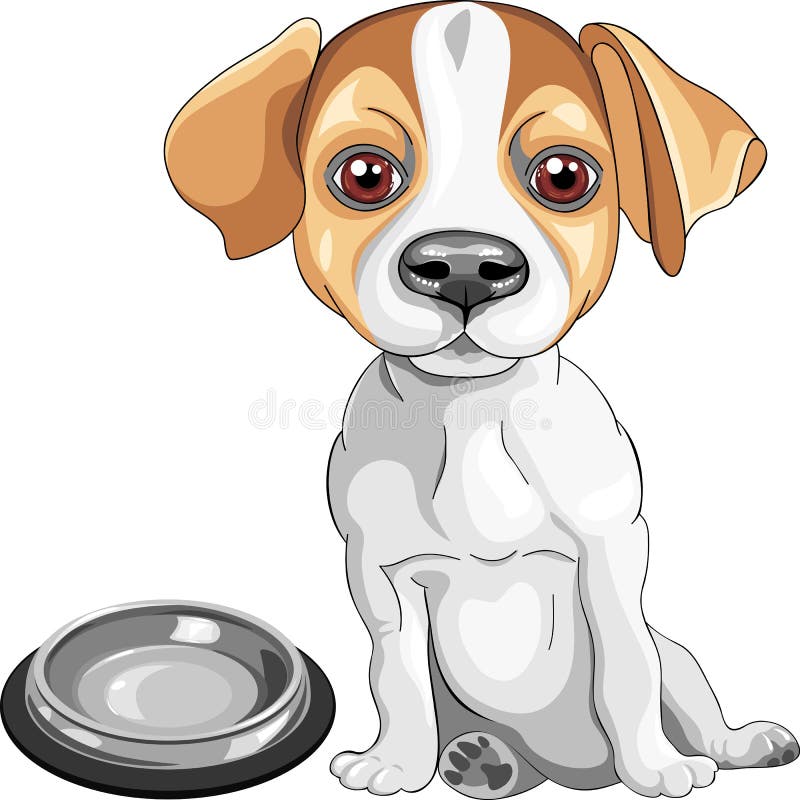 Vector Sketch dog Jack Russell Terrier breed. Color sketch of the dog Jack Russell Terrier breed sits in front of an empty bowl, asks to eat stock illustration Vector Sketch dog Jack Russell Terrier breed. Color sketch of the dog Jack Russell Terrier breed sits in front of an empty bowl, asks to eat stock illustration