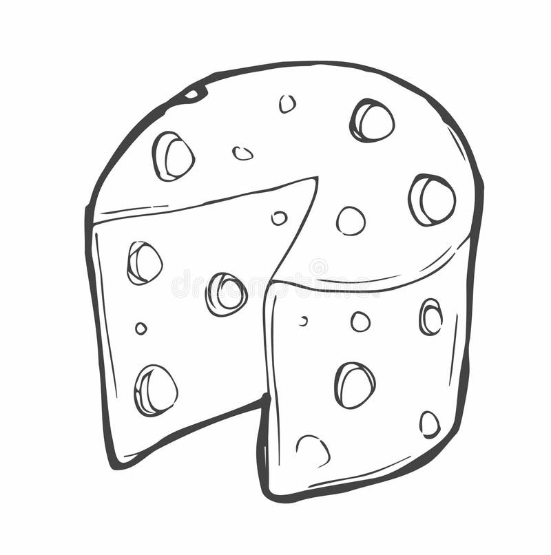 Vector Sketch Drawing of a Cheese Head on a White Background Stock