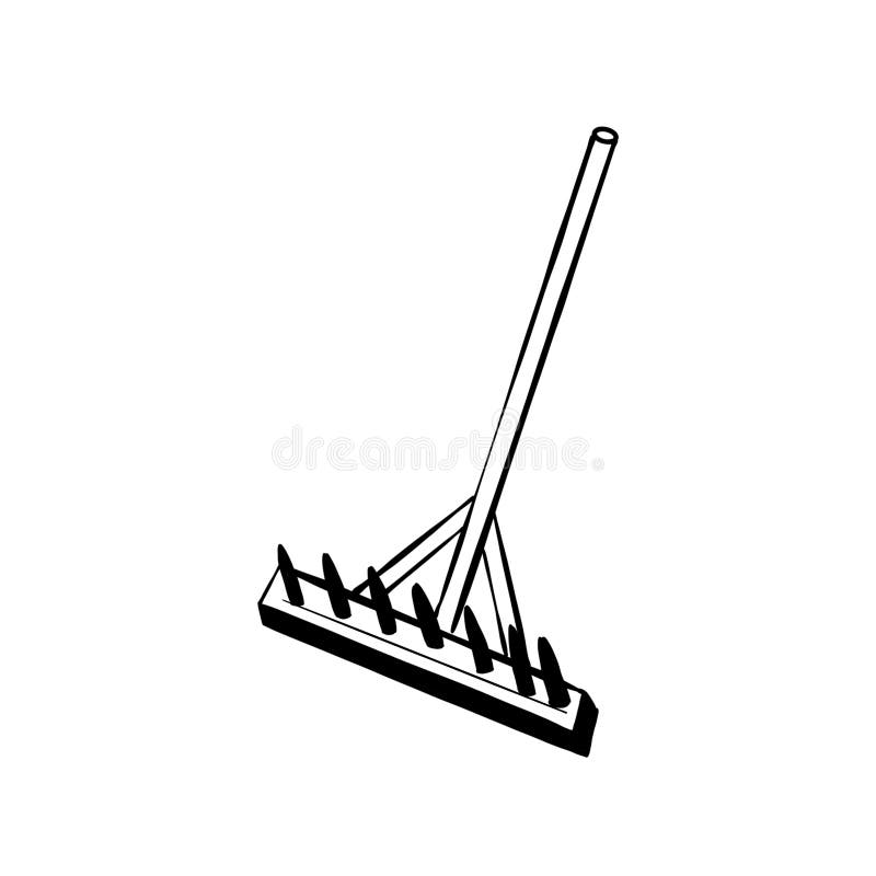 Vector Sketch Hand Drawn Rake Silhouette, Line Art with Black Lines ...