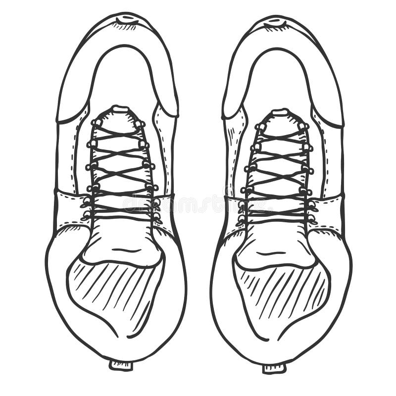 Vector Sketch Illustration - Extreme Hiking Boots. Top View Stock ...